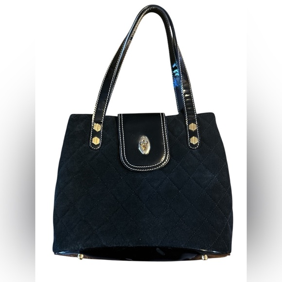 Eric Javits Handbags - Eric Javits Black Shoulder Bag quilted velour with Structured Elegance